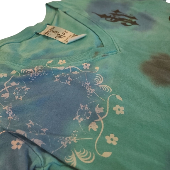 Sugar & Rox By Buckle Womens Teal Tie-Dye V-neck Graphic Tee w/ Rhinestones - M - Picture 3 of 9